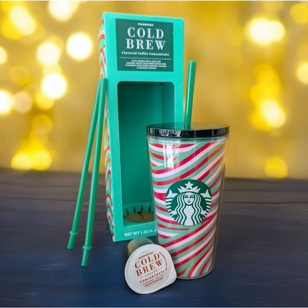 Starbucks Drink Tumbler Gift Set Cold Brew Coffee With Straws Colorful 16oz NEW